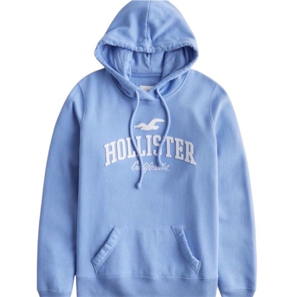 Hollister Easy Appliqué Logo Graphic Hoodie Blue - Picture 1 of 7